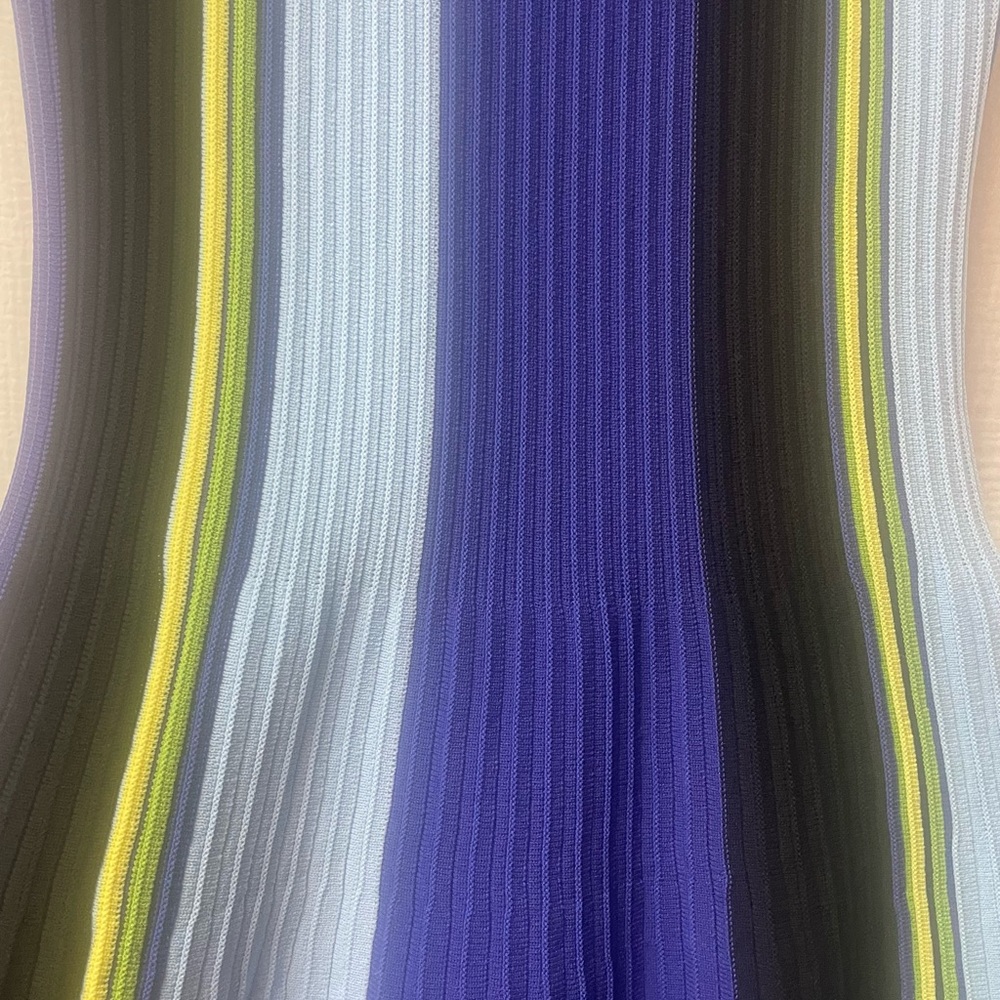 Scoop Pleated Multicolor Striped Knit Sleeveless Cocktail Dress, Sz M! 🍁 - Picture 5 of 9